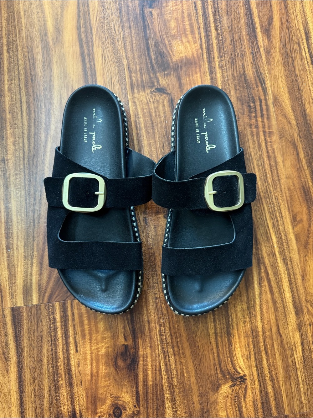 Black Leather Footbed Sandals